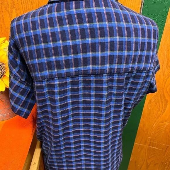 EUC Madewell Blue Plaid V-neck Short-sleeved Top #218 - Picture 5 of 8